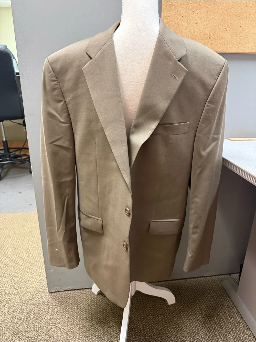 Vtg Lauren Ralph Lauren 100% Wool Taupe Sport Coat Blazer 46R Made in Canada